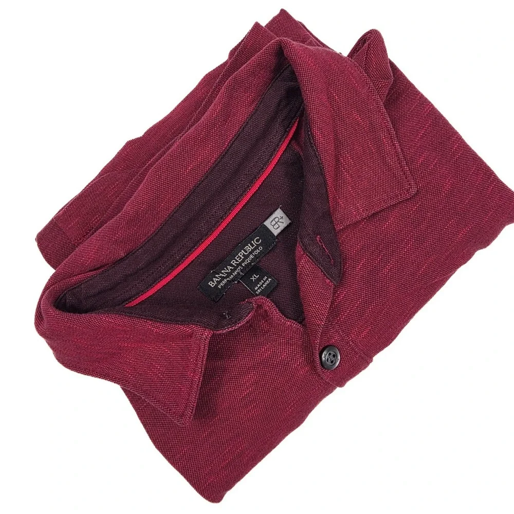 Banana‎ Republic Mens XL Maroon Performance Pique Pocket 3-Button Polo Shirt